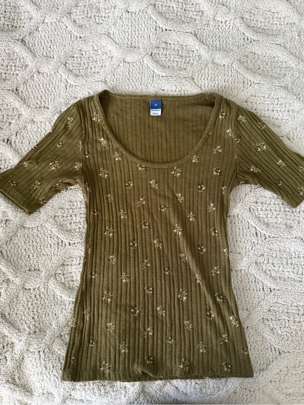 Old Navy Olive Ribbed Scoop Neck Short Sleeve Top